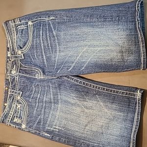MISS ME Irene Denim Easy Bermuda Shorts LowRise Rhinestones Embroidery 28